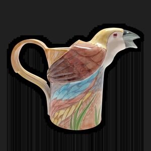 E. Bolz Hand-Painted Ceramic Parrot Bird Pitcher Figural Colorful 7" tall Signed